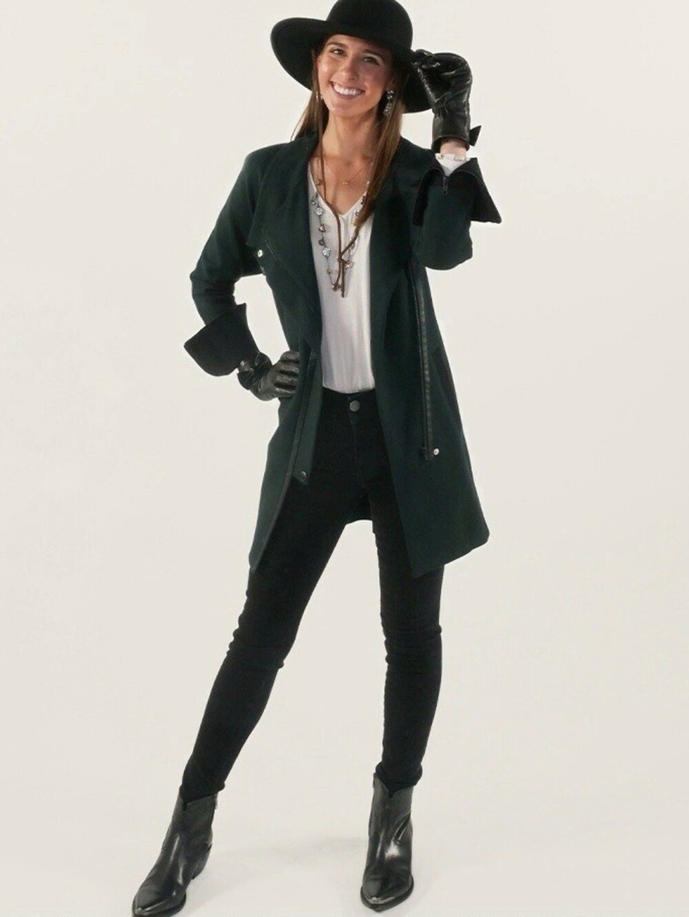 Cabi 3725 Renaissance Coat dark forest green black moto leather women's large